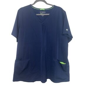 Healing Hands Scrubs HH Works Monica Top Navy Lime Green Pocket 2XL